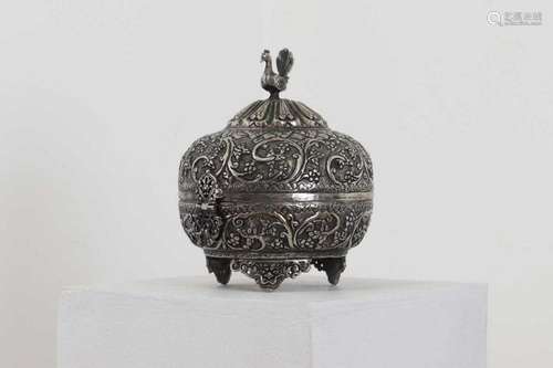 A silvered copper casket,