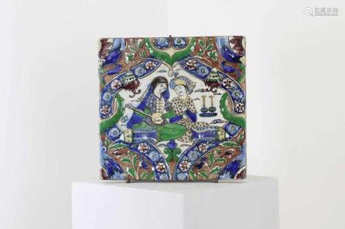 A Qajar-style pottery tile,