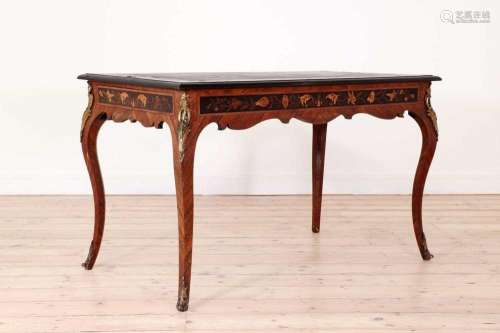 A marquetry, rosewood and ebonised bureau plat,