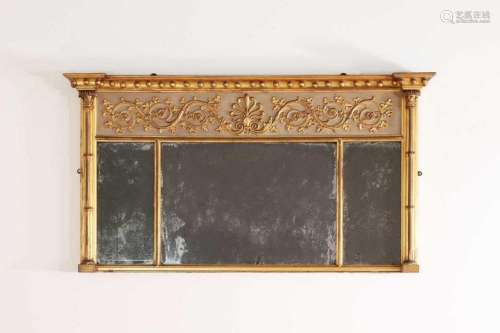 A Regency giltwood and painted overmantel mirror,