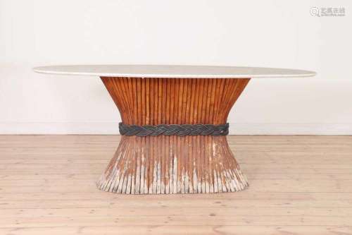 A painted wooden wheatsheaf centre table,