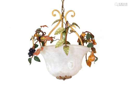 A glass and toleware plafonnier,