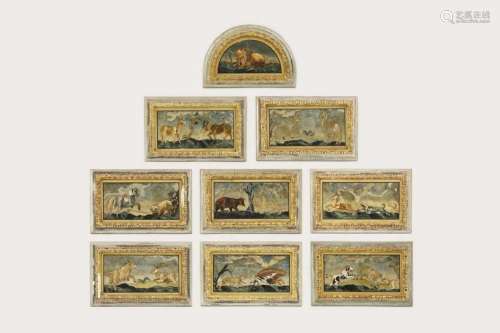 A set of nine pietra dura panels,
