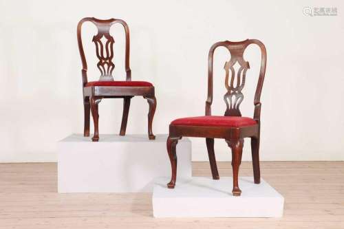 A pair of walnut side chairs,