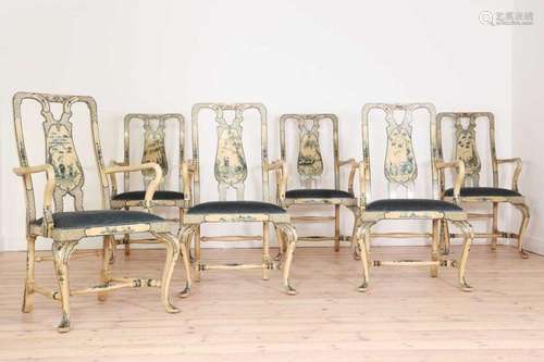 A set of six George II-style open armchairs,