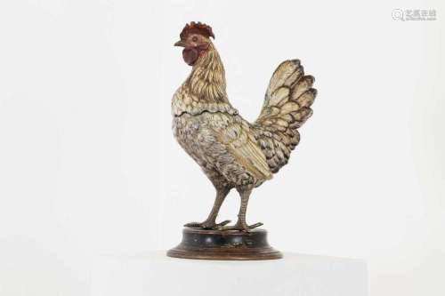 A cold-painted bronze inkwell modelled as a cockerel,