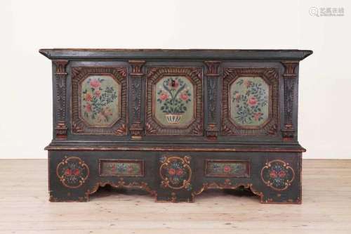 A large painted pine chest,