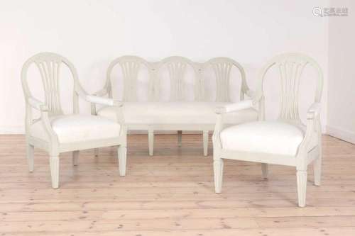 A painted Gustavian-style three-piece suite,