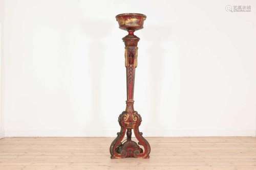 A painted wooden torchre lamp,