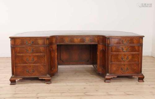 A George III-style mahogany twin-pedestal desk,