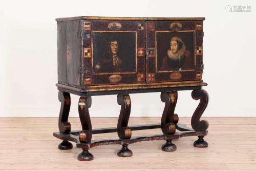 A painted and parcel-gilt cabinet on stand,
