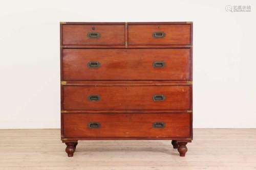 A mahogany or teak campaign chest,