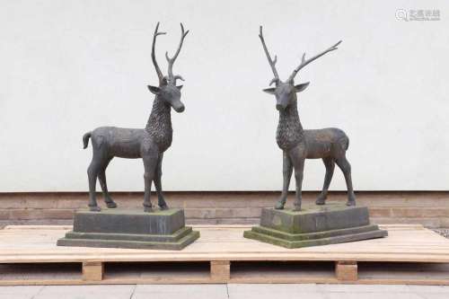 A pair of bronze deer in the Chinese-style