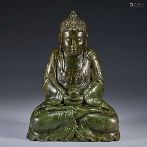 A carved jade figure of a seated buddha,Qing dynasty,height ...