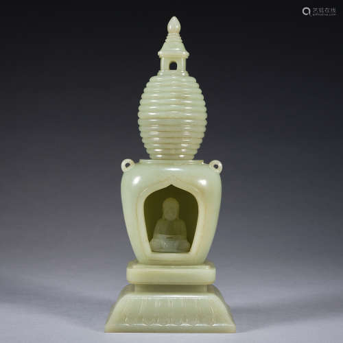 An extremely rare carved jade amitayus reliquary pagoda, Qin...