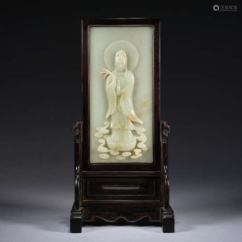 A jade 'Guanyin' table screen ,Qing dynasty,height 35cm