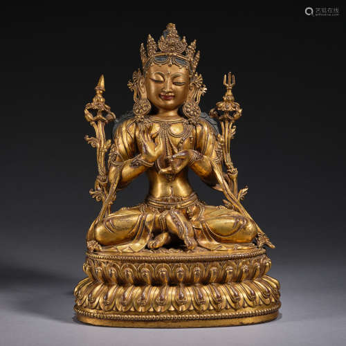 A gilt-bronze figure of Manjushri, Tibet,Qing dynasty,height...