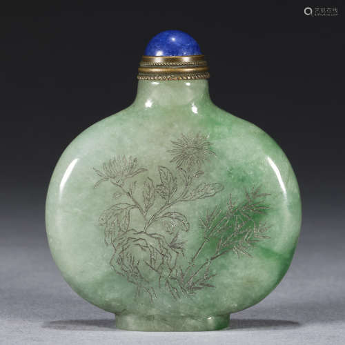 An inscribed jadeite snuff bottle, Qing dynasty
