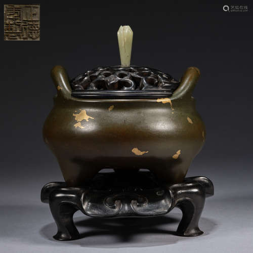 A gold-splashed bronze incense burner, Ming dynasty,Zhengde ...