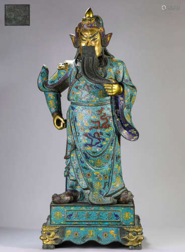A cloisonné enamel figure of Guan gong,Qing dynasty,Qianlong...