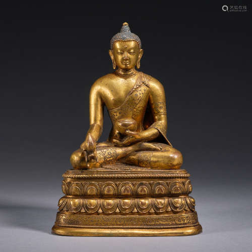 A gilt-bronze Bhaisajya Guru,Qing dynasty,height:18.5cm