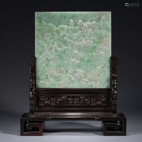 A large jadeite table screen,Qing dynasty,height 40.2cm