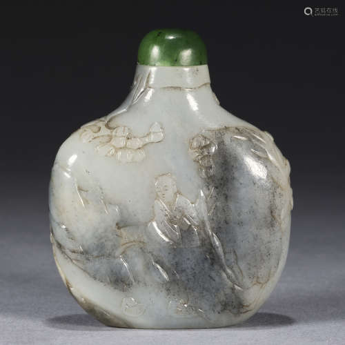 A black and white 'figural' Khotan jade snuff bottle with sp...