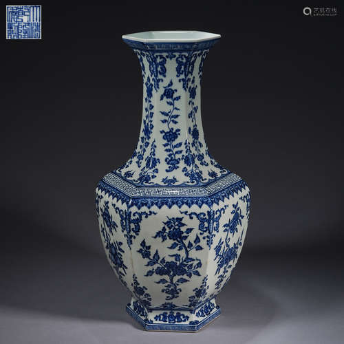 A large famille-rose 'lotus' hexagonal vase,Qing dynasty,Qia...