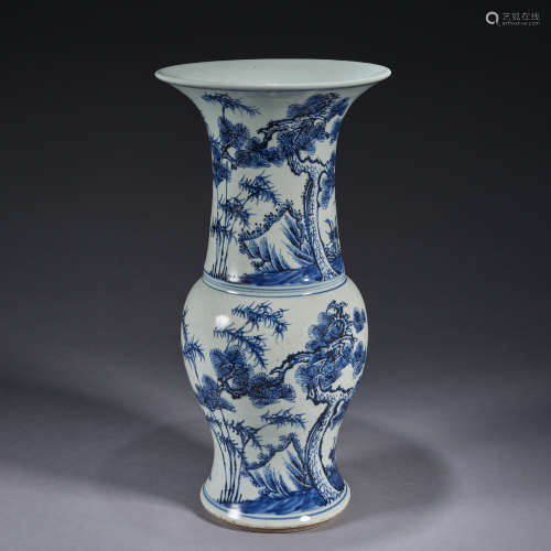 A blue and white'Pine, bamboo and plum' vase,height 37cm