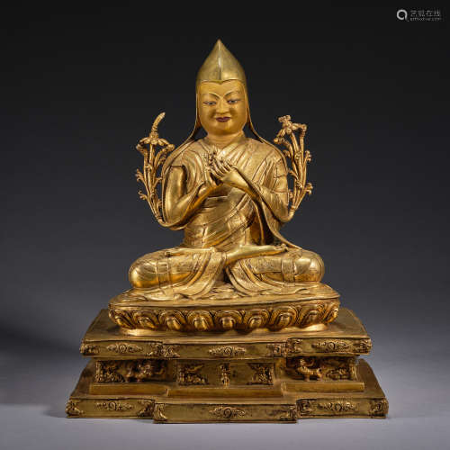 A gilt-bronze figure of ‘’Gelugpa Tsongkhapa’,Tibet ,Qing dy...