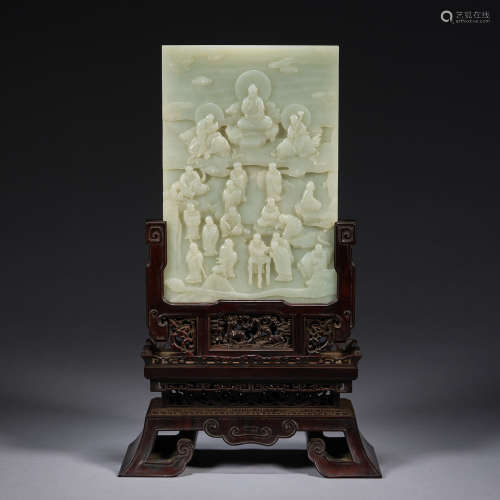 A carved jade 'Buddha' table screen Qing dynasty,height 40cm