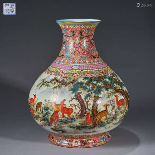 A rare 'yangcai' 'pine and dears' Zun vase,Qing dynasty,Qian...
