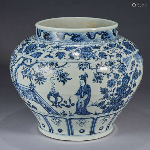 A blue and white 'figure' jar,Yuan dynasty