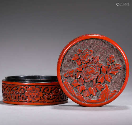 A carved cinnabar lacquer box and cover, Qing dynasty