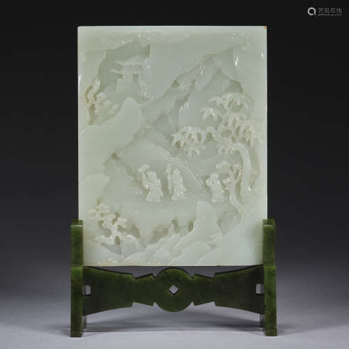 A finely carved white jade 'three immortals (fulushou sanxin...
