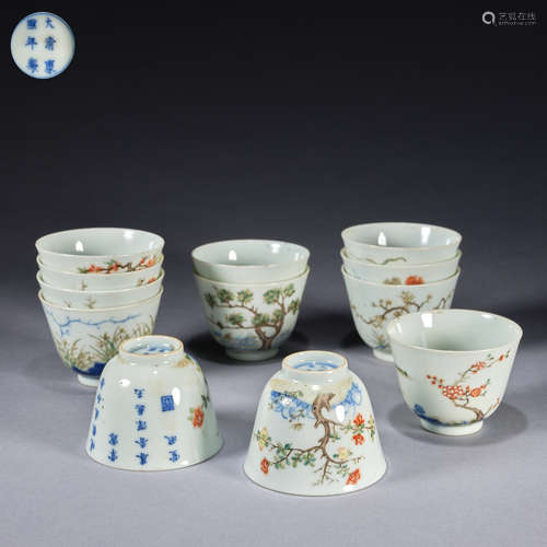 Famille-rose 'seasonal flowers of twelve month' tea cups,a s...