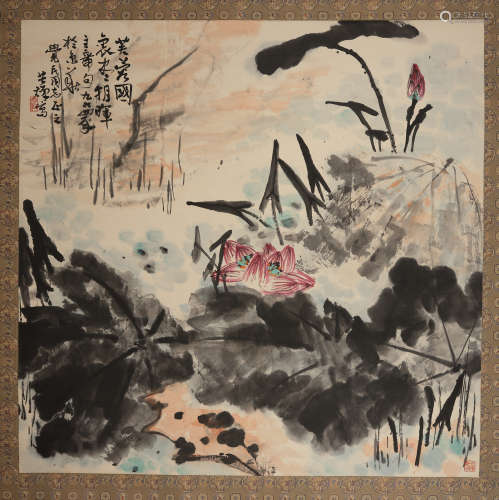 Li Kuchan (1899 - 1983) Lotus,ink and colour on paper,123cm*...