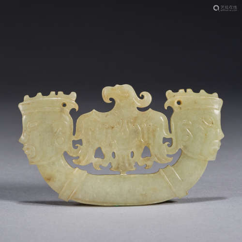 A celadon jade 'figure and eagle' huang,Warring states
