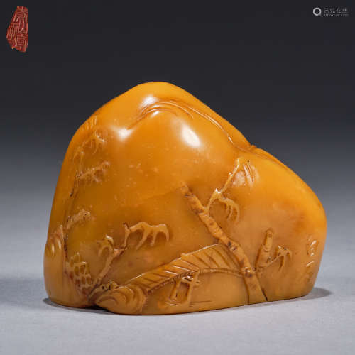 A soapstone 'landscape' seal ,Qing dynasty