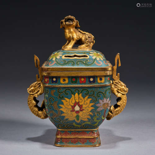 A gilt-bronze and cloisonné enamel incense burner，Qing dynas...