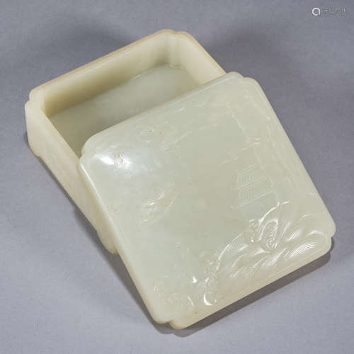 A white jade archaistic box and cover, Qing dynasty