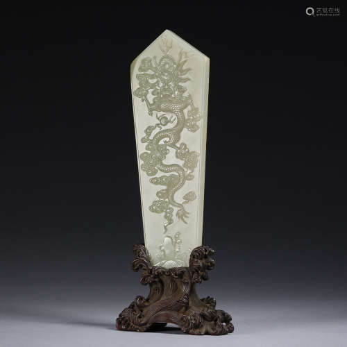 A jade Gui with wood stand,Qing dynasty,heigh 21.5cm
