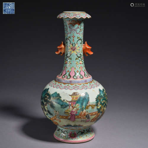 A beast-handled 'famille-rose' vase, Qing dynasty,Qianlong p...