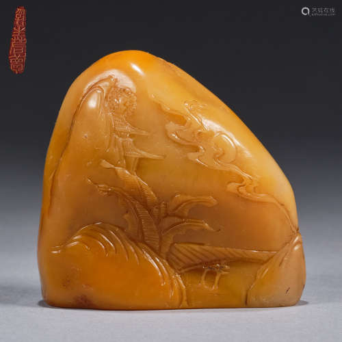 A soapstone 'landscape' seal ,Qing dynasty