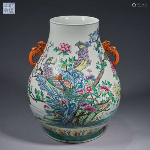 A handled 'doucai' 'phoenix' Zun vase,Qing dynasty