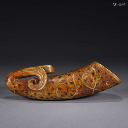 A gilt-bronze and gilt-painted jade horn-shaped wine vessel,...