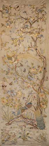 Qing Dynasty floral and birds embroidery,size 272cm*88cm