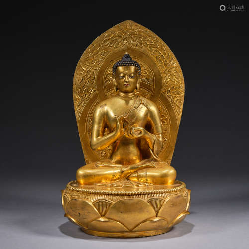 A gilt-copper figure of seated Buddha,Qing dynasty,height 25...