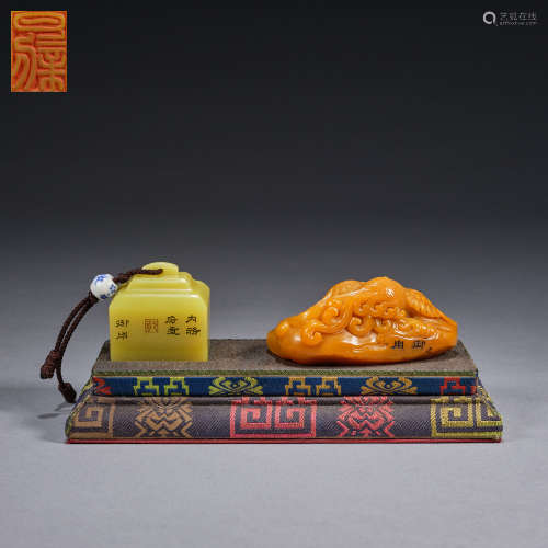 A group of two soapstone seals,Qing dynasty