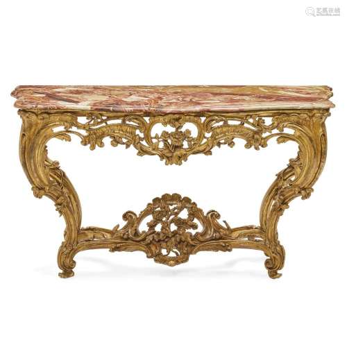 A RÉGENCE SARRANCOLIN MARBLE TOP GILTWOOD CONSOLEEarly 18th ...